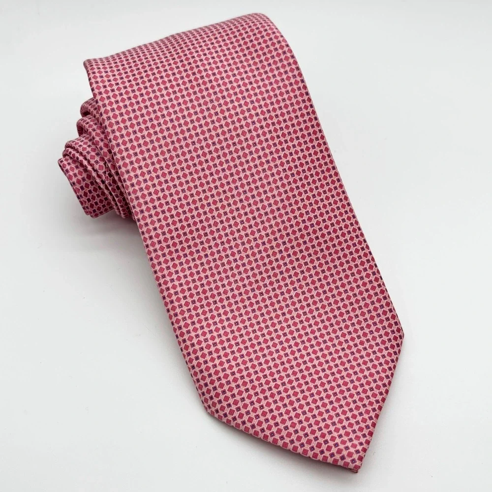 Brioni Silk Pink Blue Geometric Luxury Tie Handmade Made in Italy - 59